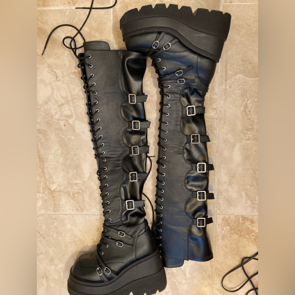 Demonia Shaker-350 Over the Knee Combat Boots Goth Halloween OTK